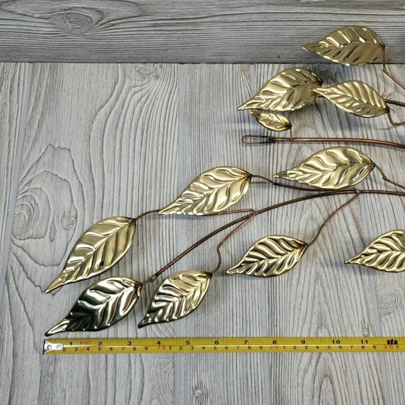 Brass Gold Leaves Curved Wall Hanging Homco Home Interior 1970s MCM Granny Vtg - Picture 5 of 7